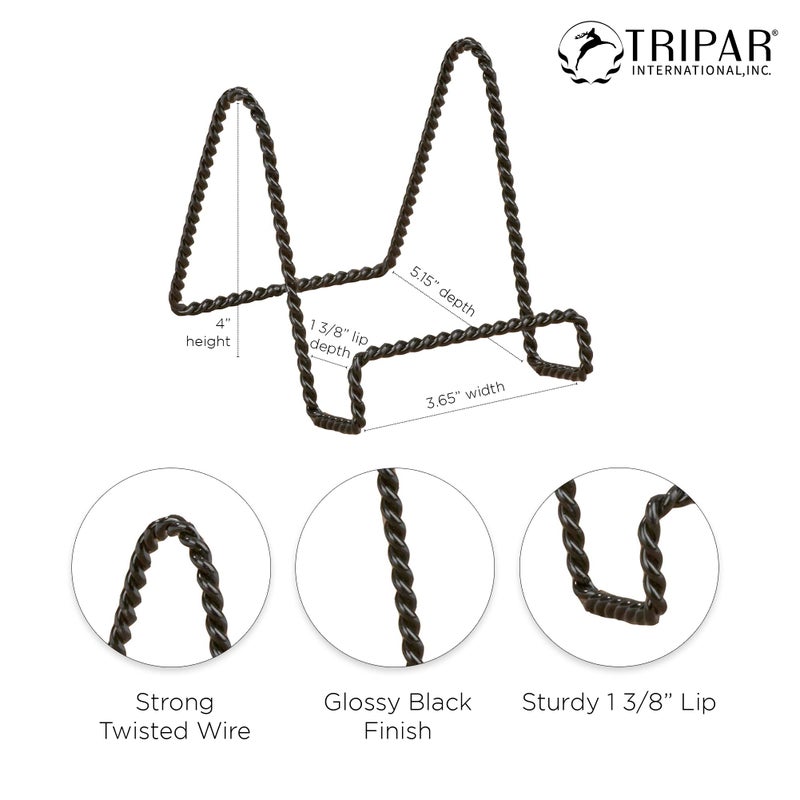 Tripar Decorative Twisted Wire Stand  Black Display (4 Inch Depth) - Tabletop Display - Handcrafted Square Edge Design for Sleek & Modern Look - Perfect for Kitchen Cookbooks  Plates  Photos & More - Image 3